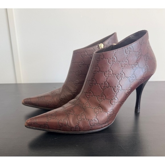 Gucci Shoes - Gucci Guccissima GG Leather Ankle Booties Heels 9 / 9B Vintage Y2K Brown Italy